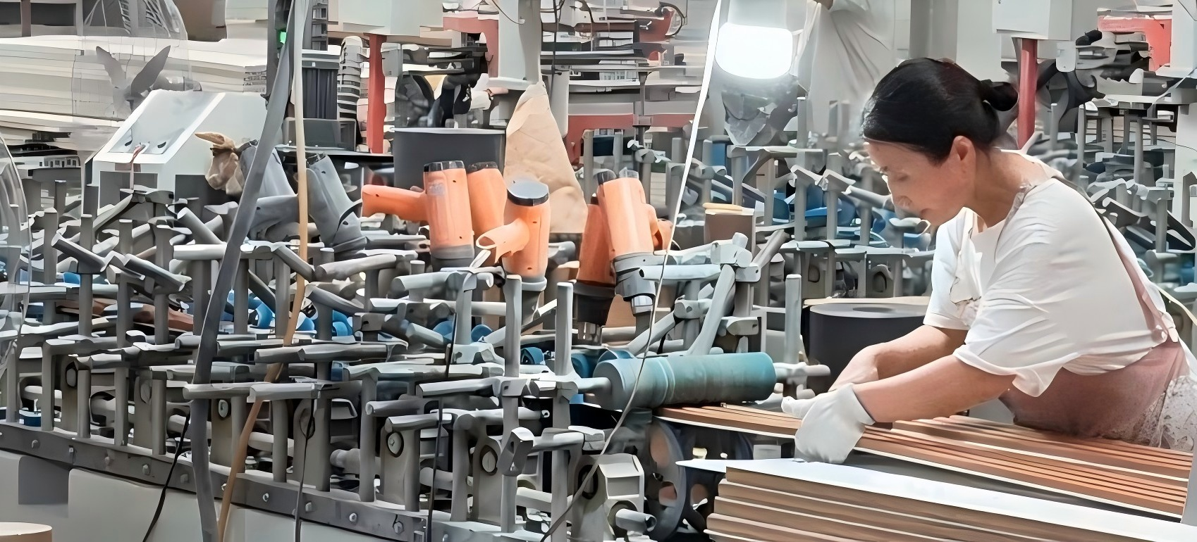 Professional Chinese female workers who produce WPC
