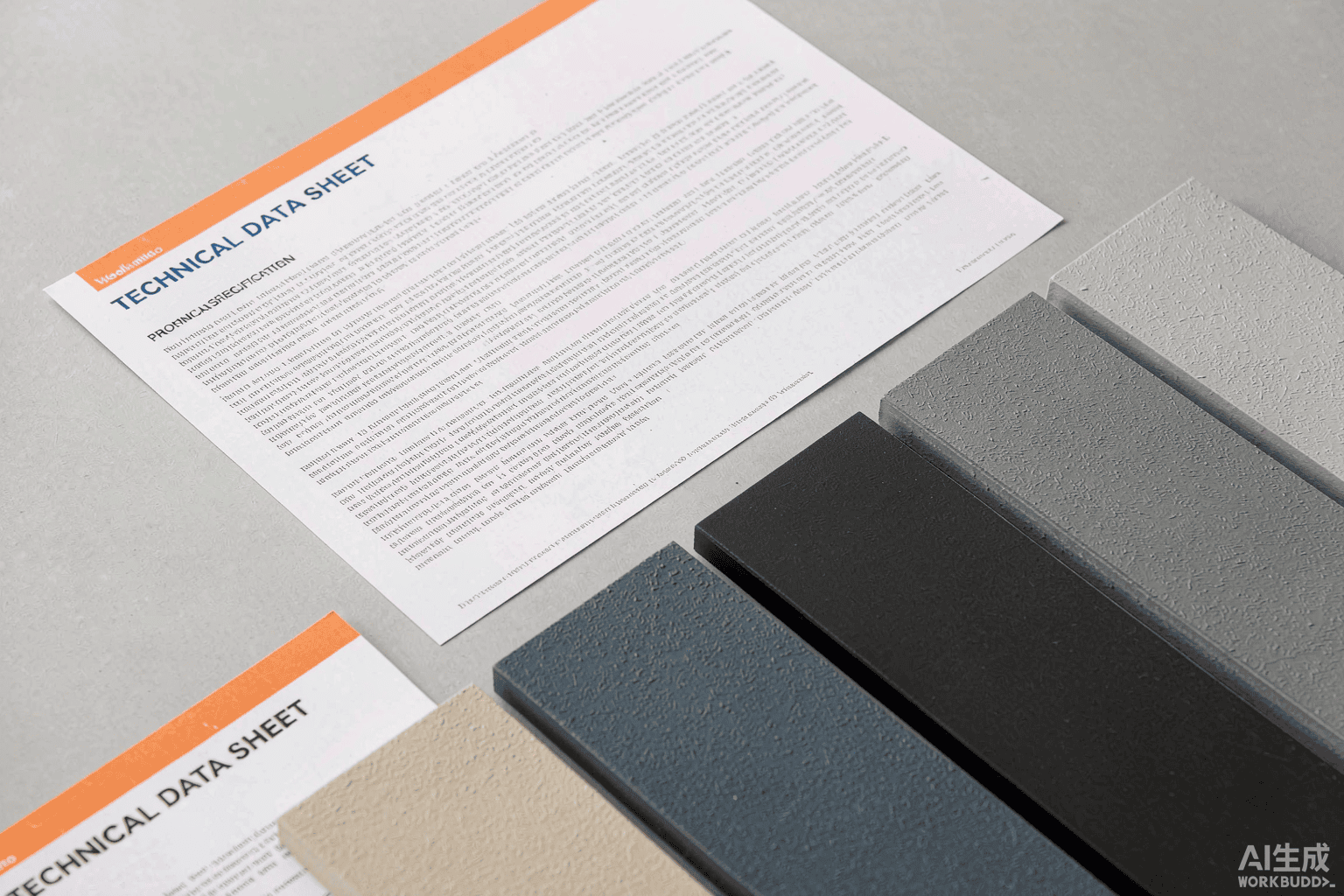 Product specification sheet with panel swatches