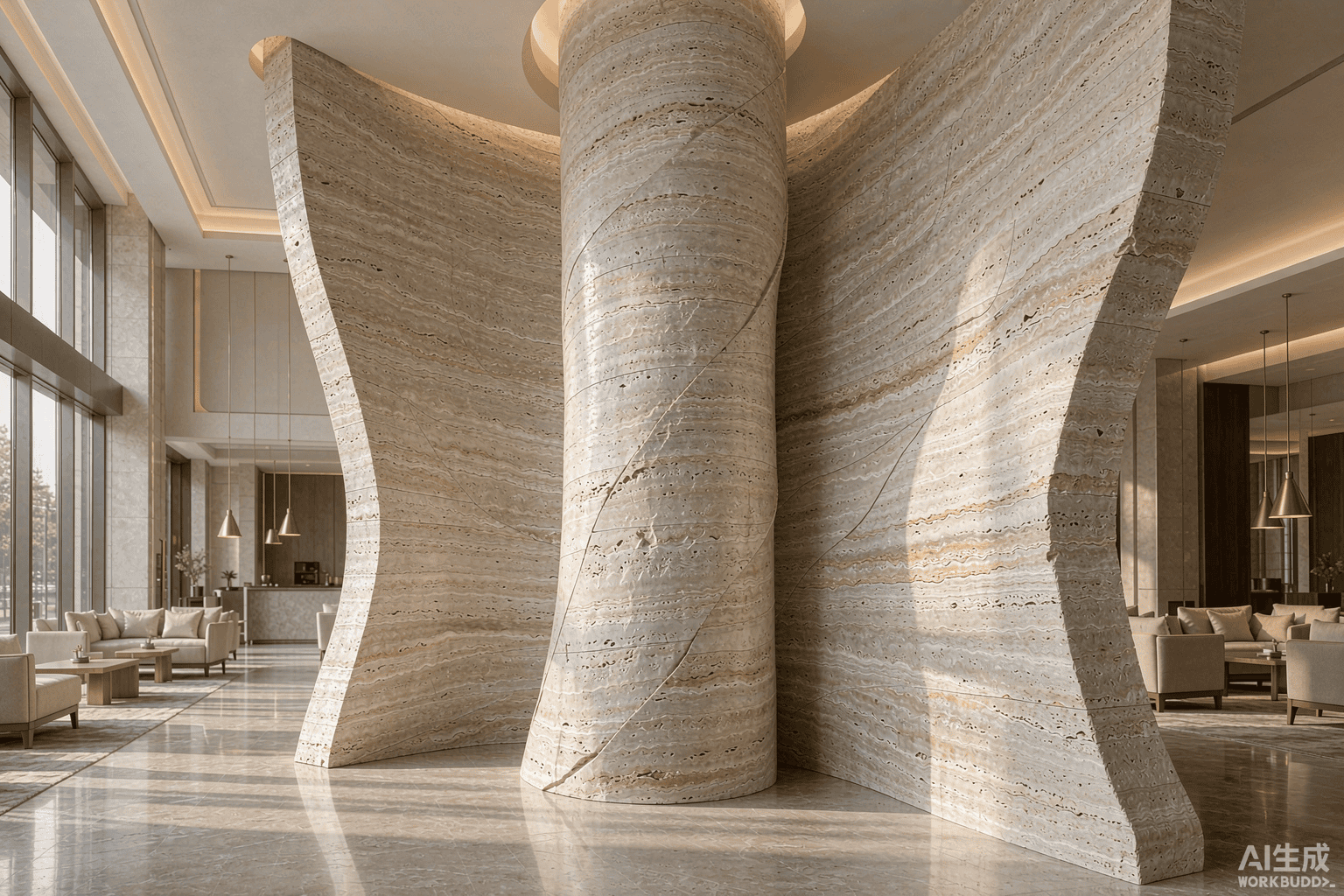 Flexible stone veneer on a curved hotel feature wall