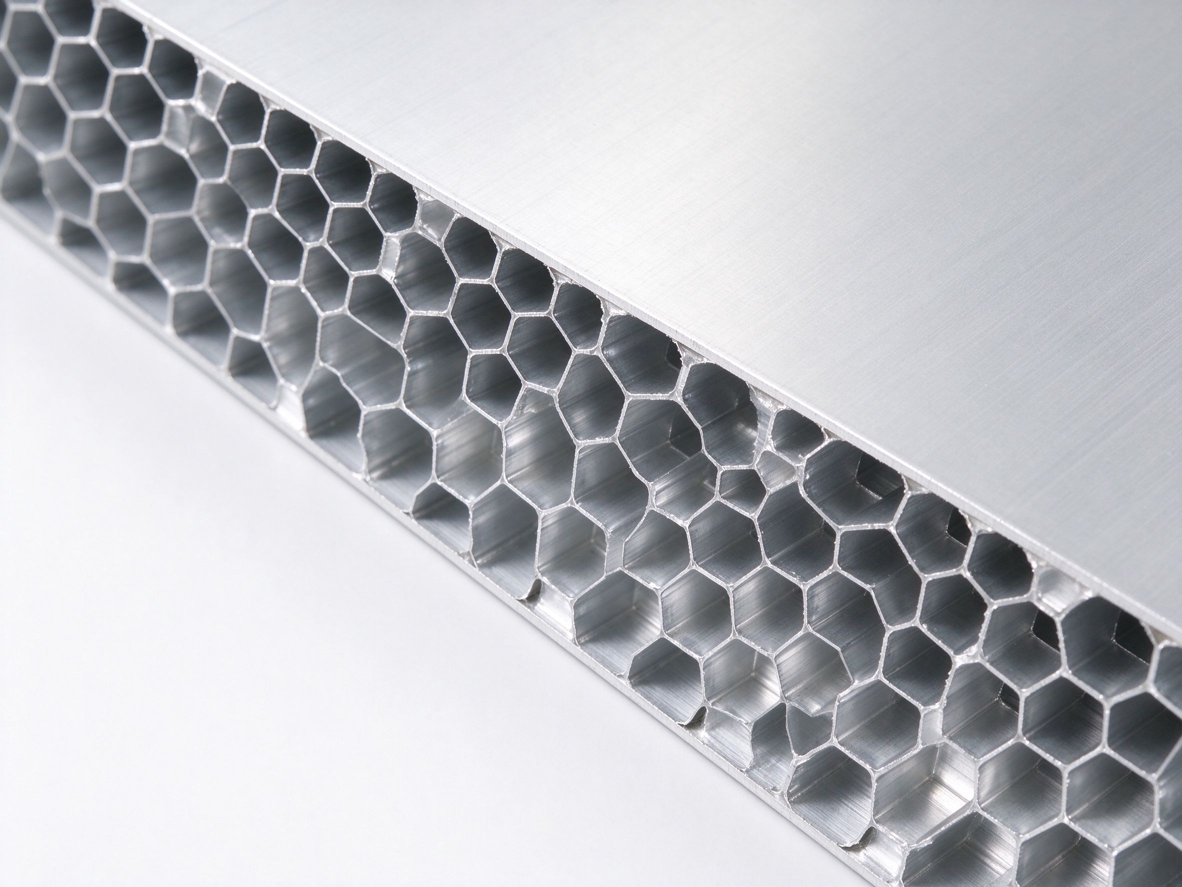 Aluminum honeycomb panel cross-section close-up