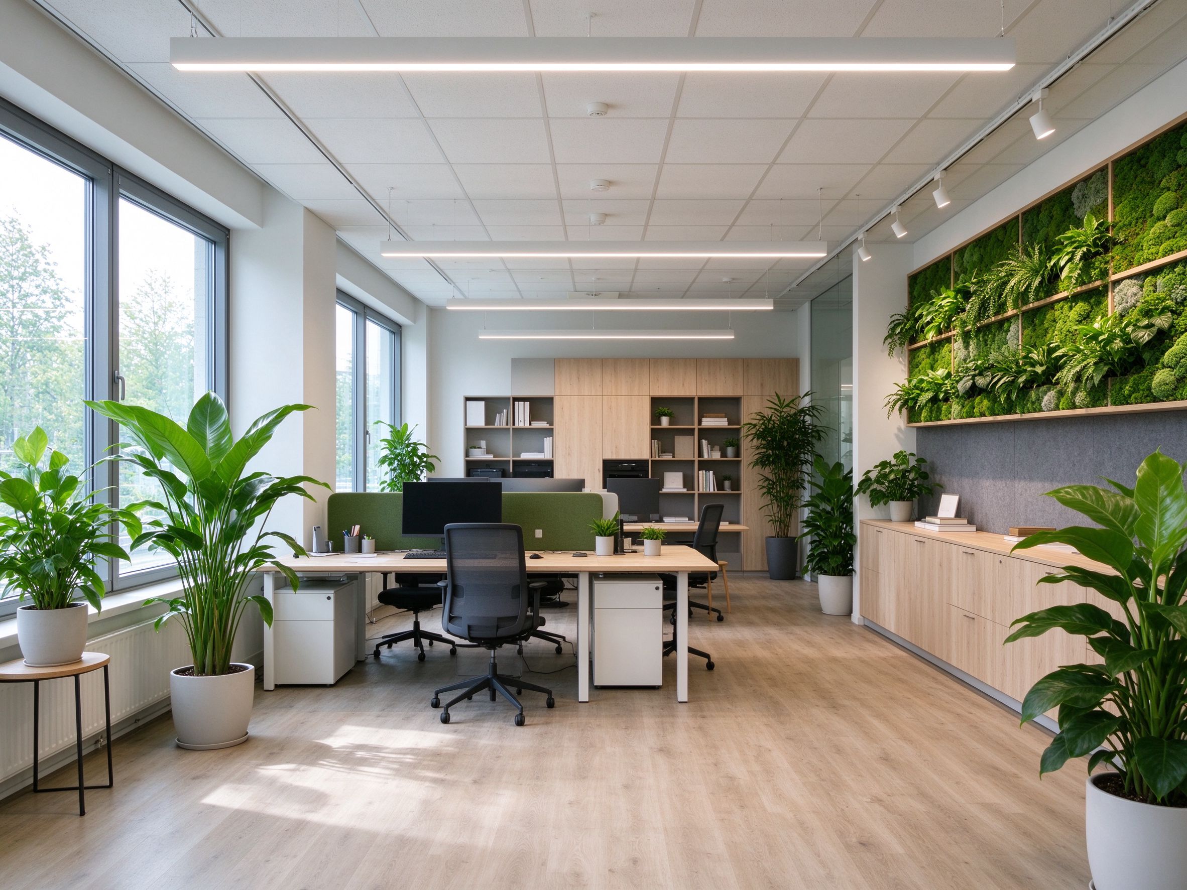 Bright modern office interior with sustainable wall panels