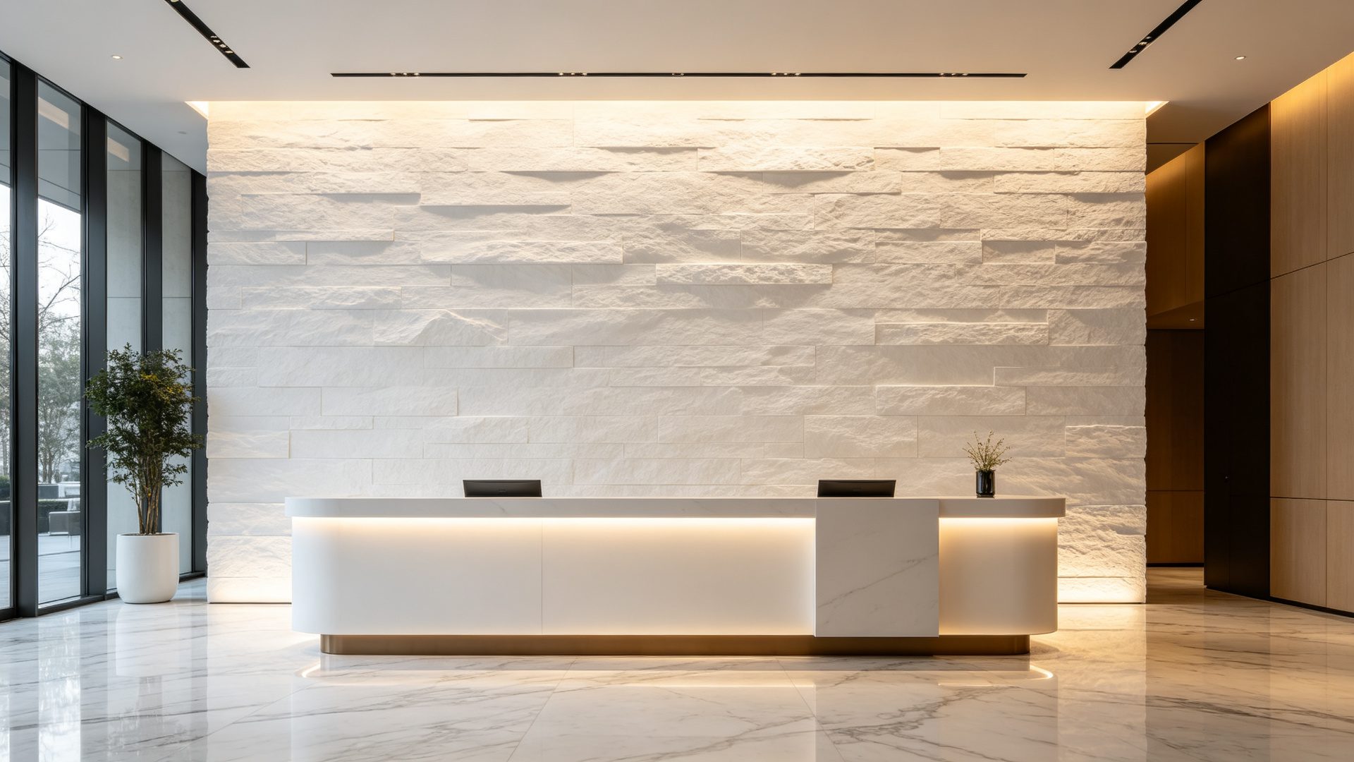Luxury hotel lobby feature wall in flexible stone veneer