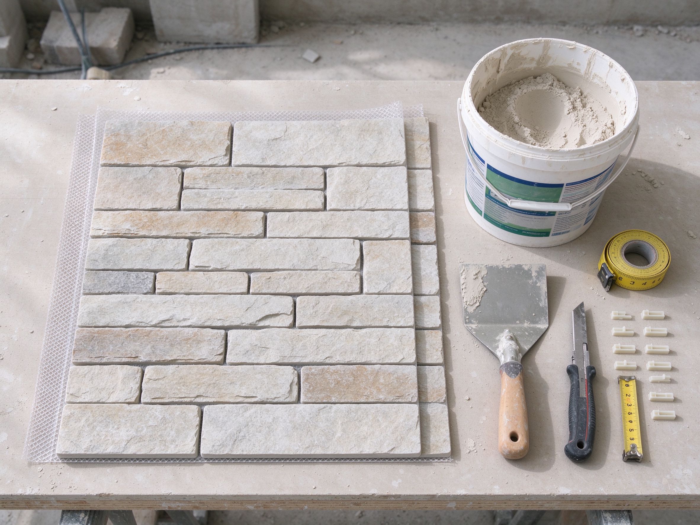 Tools and materials for flexible stone installation