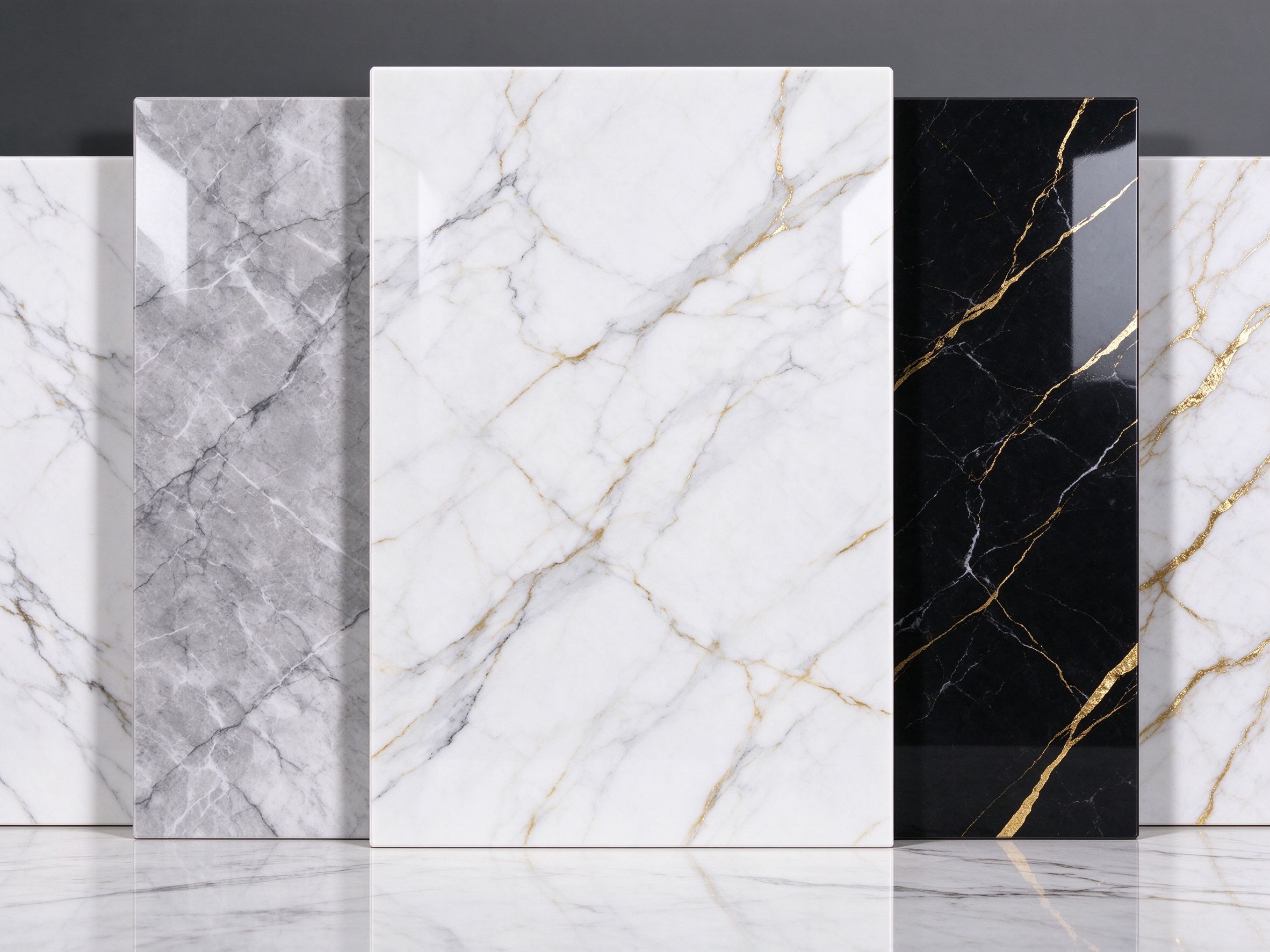 Glossy UV marble panel samples in various patterns