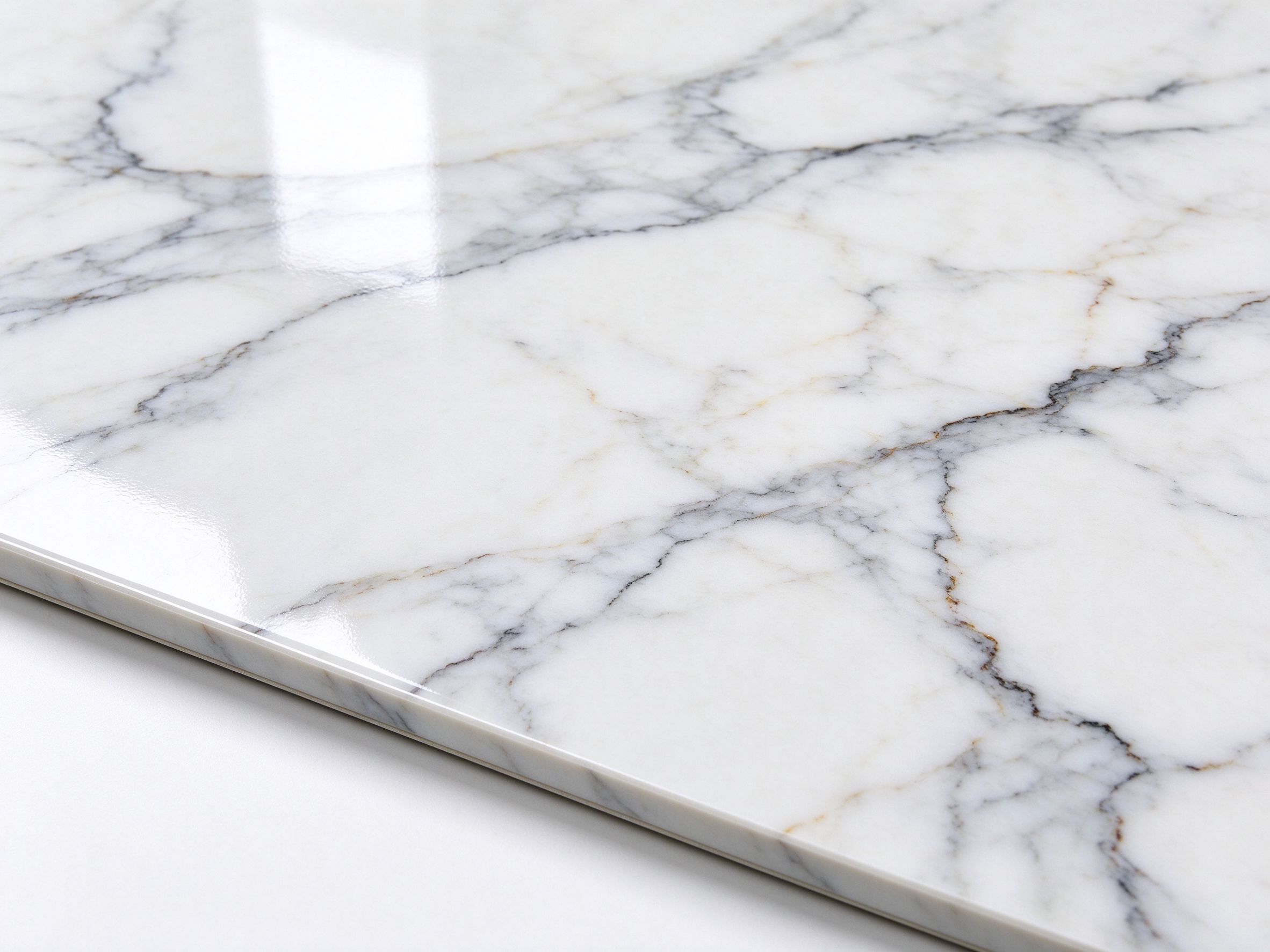Close-up of UV marble panel surface showing glossy finish and thin profile